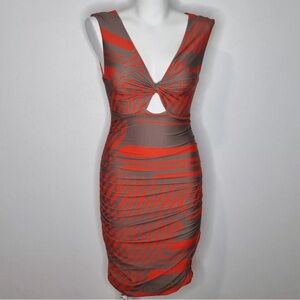 Kookai Bodycon Dress Stretchy Orange Grey Cut Out V Neck Sleeveless 2